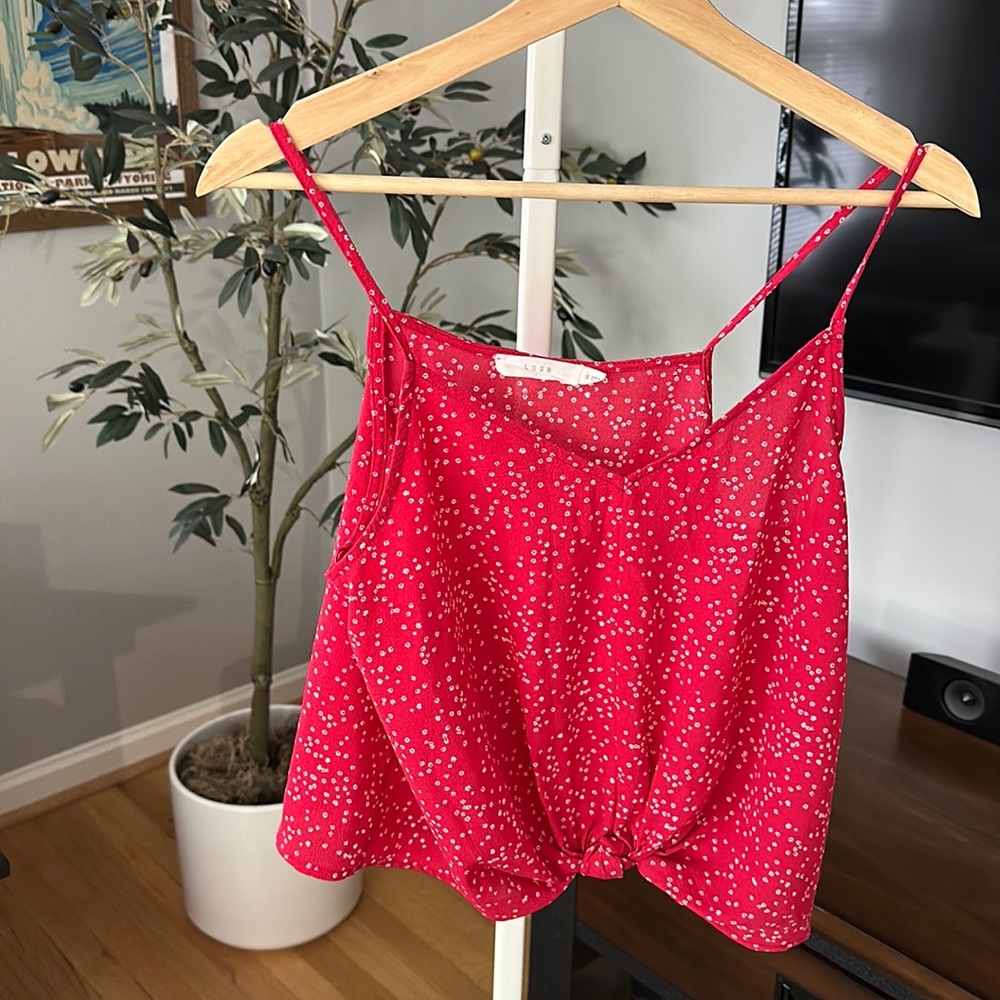 Cami, tank top, knot detail, red and white floral